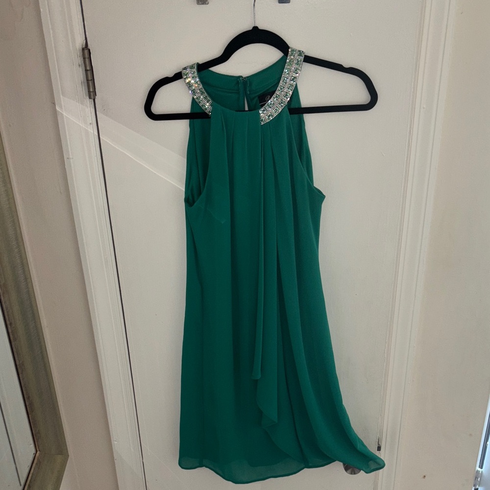 Green Halter Dress with Embellished Neckline